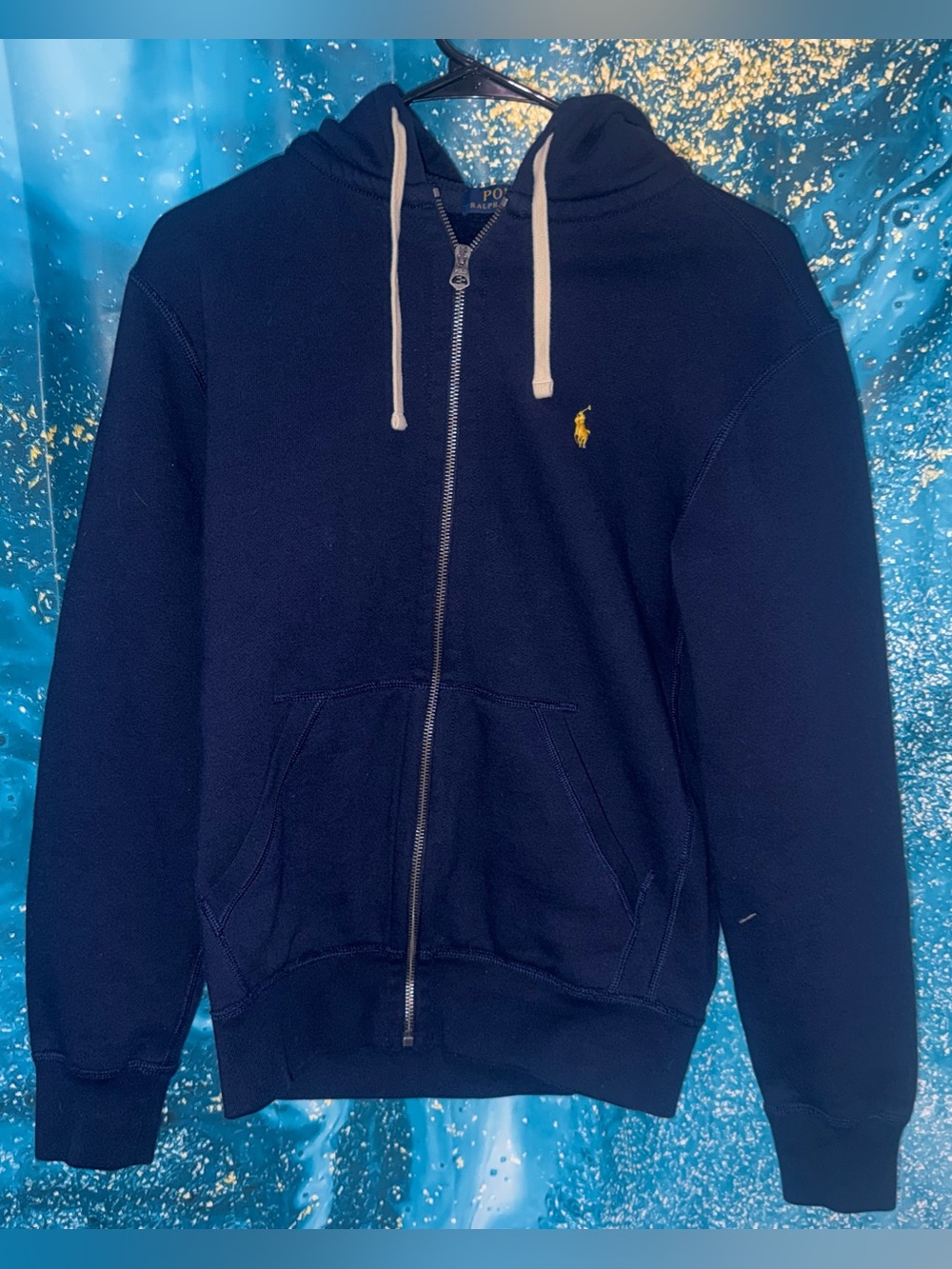 Polo by Ralph Lauren Navy Zip-Up Hoodie with Yellow Pony